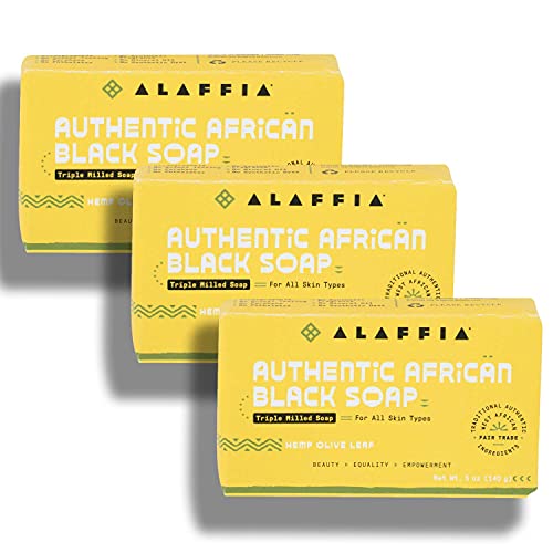 African Black Soap Bar | Triple Milled, Ultra-Moisturizing, Hemp Olive Leaf, 5 Oz, Pack of 3