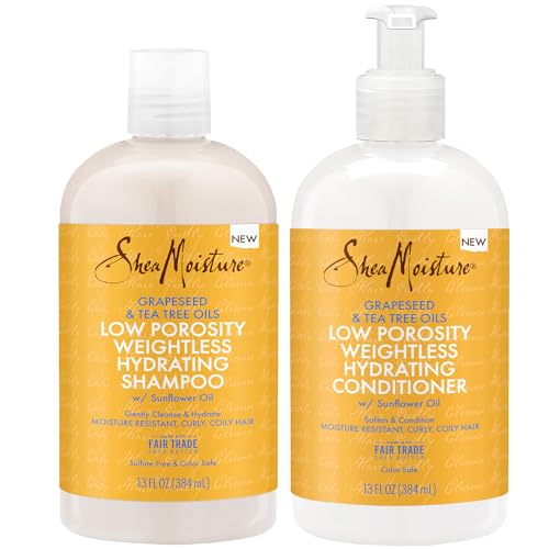 Shea Moisture Shampoo and Conditioner Set, Low Porosity Baobab and Tea Tree Oil, Low Porosity Hair Products, Soften and Balance, Shea Moisture Curly Hair Products, 13 Fl Oz Ea