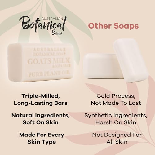 Australian Botanical Soap - Goat Milk Soap Bars w/Soya Bean - Triple Milled, Long Lasting, Natural Soap Base, Pure Plant Oil - Women & Men - All Skin Types - Bathroom Essentials - 6.8 oz, Pack of 8