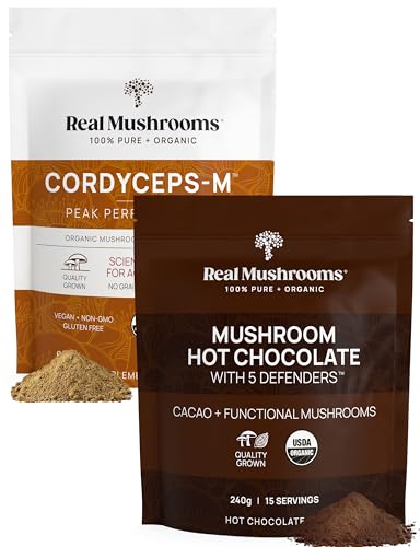 Mushroom Powder Bundle | Hot Chocolate Mix (15 Servings), Cordyceps Powder (60 Servings)