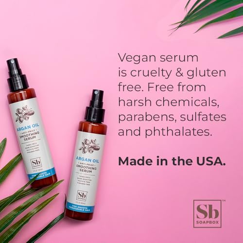 Soapbox Argan Oil Smoothing Serum, Anti-Frizz Serum For All Hair Types with Shea Butter & Vitamin E Repairs Damage & Controls Flyaways - Vegan, Cruelty and Gluten Free (5 Fl oz)