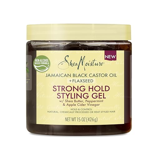 SheaMoisture Styling Strong Hold Styling Gel for Natural, Chemically Processed or Heat Styled Hair Jamaican Black Castor Oil and Flaxseed Paraben-Free Anti-Frizz Hair Gel 15 oz