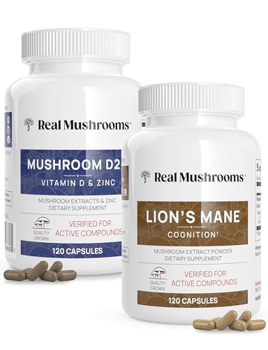 Mushroom Supplement | Vitamin D2, Zinc, Chaga, Reishi, 120 Count, Vegan, Gluten Free