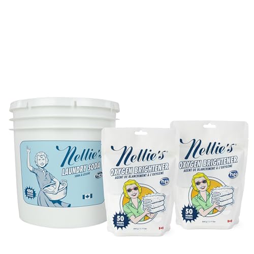 Nellie's Laundry Bundle - Includes Natural Laundry Soda 400 Loads and 2 Oxygen Brighteners 50 Loads - Zero Waste and Chemical-Free - Sustainable Laundry Starter Kit - Environmentally Conscious Choice