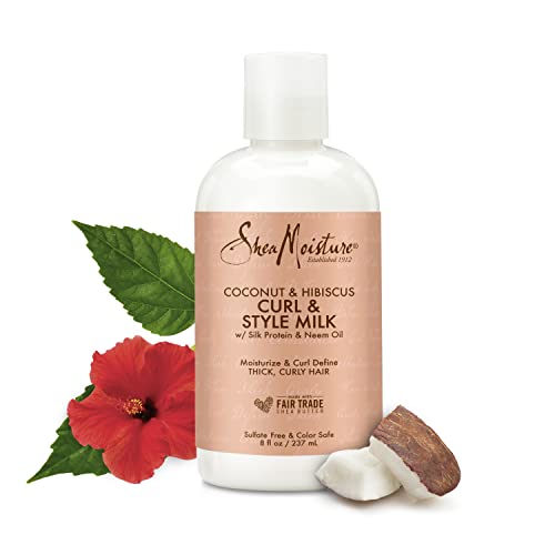 SheaMoisture Fair Trade Sulfate Free Coconut Hibiscus Curl & Style Milk with Silk Protein & Neem Oil For Thick, Defined, Curly Hair 8 oz