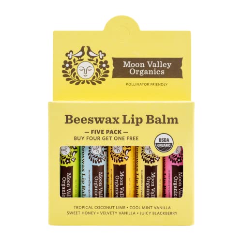 Lip Balm | Moisturizing, 5-Pack (Vanilla, Lime, Honey, Blackberry, Mint Vanilla)