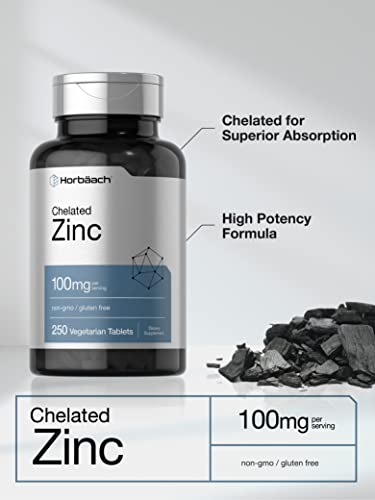 Zinc Supplement | 100mg, 250 Tablets, High Potency, Vegetarian, Non-GMO, Gluten Free