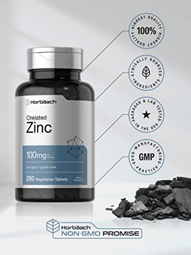 Zinc Supplement | 100mg, 250 Tablets, High Potency, Vegetarian, Non-GMO, Gluten Free