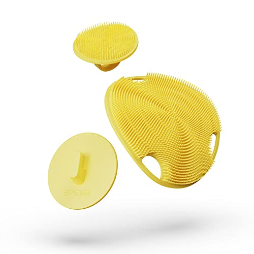 Body Scrubber Bundle | Flat & Face Scrubber, Bathroom Hook - Yellow