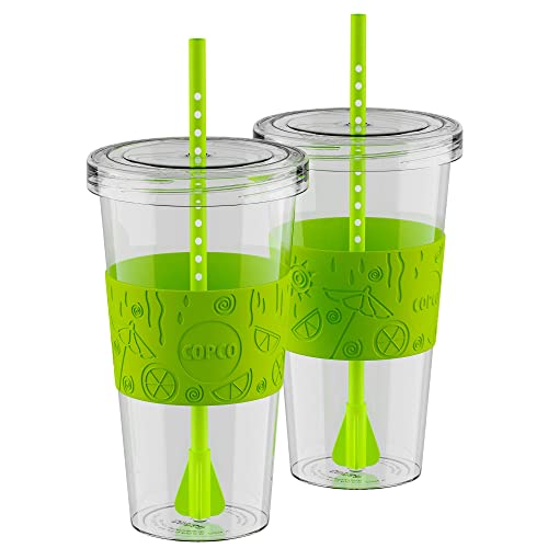 Tumbler Set | 24 oz, Clear & Lime, Spill Resistant Lid, Removable Straw, Set of Two