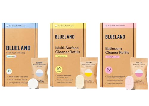 BLUELAND Clean Home Kit Refills (10P) | Multi-surface All Purpose Cleaner Refill Tablet | Bathroom Cleaner Refill Tablet | Foaming Hand Soap Refills | Eco Friendly Home Cleaning Products