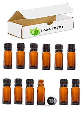 Glass Bottles | 12 Pack, 10 ml, Refillable, Amber with Orifice Reducers