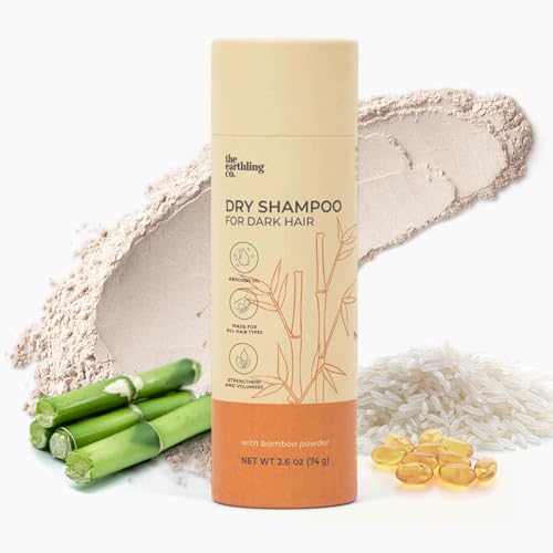 The Earthling Co. Dry Shampoo - Non Aerosol Volumizing Powder for Oil - Natural, Organic Ingredients for Brown and Black Hair - Talc-free formula with Rosemary Oil and Biotin (Dark Hair, 2.6 oz)