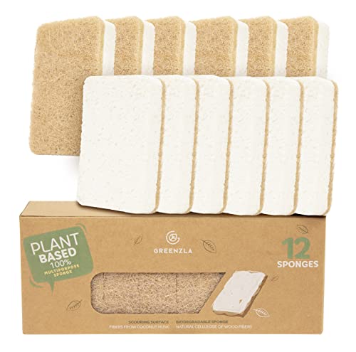 Cleaning Sponge | 12 Pack, Plant-Based, Biodegradable, Non-Scratch