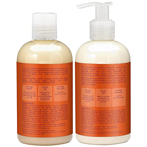 Shea Moisture Mango & Carrot Kids, Extra-Nourishing, Shampoo (8 Oz) and Conditioner (7.7 Oz), Orange Blossom Extract, Dry, Delicate Hair, Vitamin B-5 & Vitamin E, 2 Piece Set