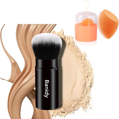 Makeup Brush Set | Retractable Face Brushes, Blender Sponge w/ Holder.