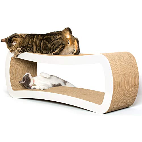 Cat Scratcher Lounge | 39 x 11 x 14 inch, 4 Surfaces, 2 Levels, Recyclable Cardboard