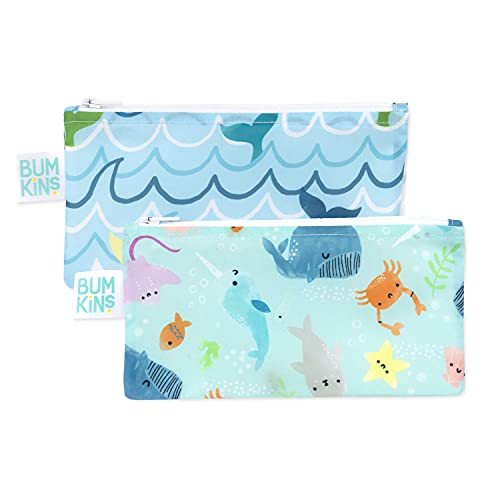 Reusable Snack Bags | Washable Fabric, Waterproof, 2 Pack, Blue Ocean Life