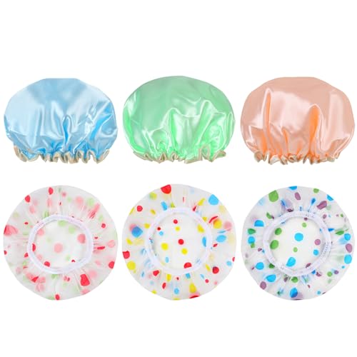 Shower Cap | Reusable Waterproof, 6 Pack, PEVA Plastic