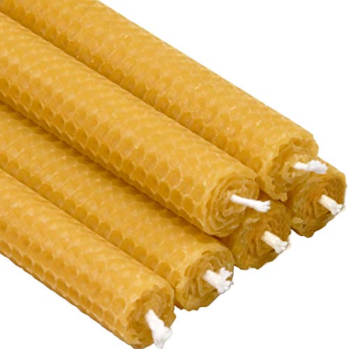 Beeswax Taper Candles | Hand Rolled, Smokeless, Dripless, 8 Inch, Natural Yellow - 6 Count