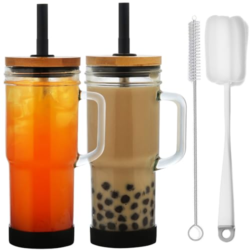 Glass Tumbler | 24 oz, Includes Lids and Straws, Reusable