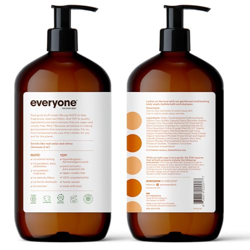 Everyone 3-in-1 Soap, Body Wash, Bubble Bath, Shampoo, 32 Ounce (Pack of 2), Pacific Eucalyptus & 3-in-1 Soap, Body Wash, Bubble Bath, Shampoo, 32 Ounce (Pack of 2), Cedar and Citrus