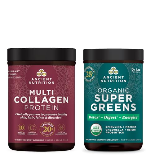 SuperGreens Powder | Organic, 25 Servings, Multi Collagen Protein, Unflavored, 45 Servings