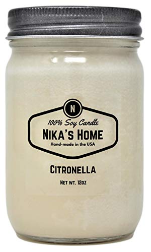 Candle | Citronella, 12 oz Mason Jar, Non-Toxic, Long Burning 50-60 Hours