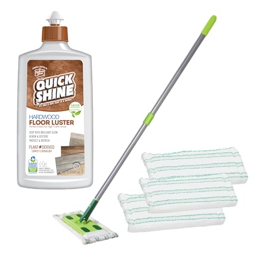 Hardwood Floor Mop Kit | Includes Mop, 3 Microfiber Pads, 16 oz Floor Luster