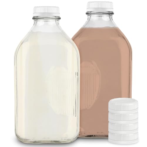 Glass Milk Jugs | 64 Oz, 2 Pack, Dishwasher Safe