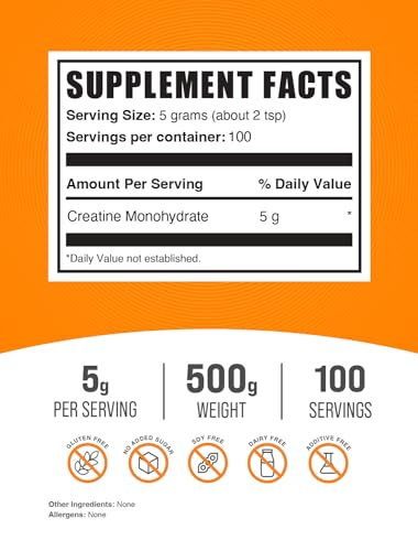 Creatine Monohydrate Powder | Unflavored, Gluten Free, 500g (1.1 lbs)