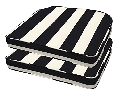 Cushion | Indoor/Outdoor, Black & Ivory Stripe, 21” W x 18.5” D x 2.5” T, Pack of 2