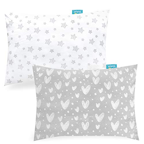 Toddler Pillowcase | Organic Cotton, 2 Pack, Gray Heart & White Star, Fits 13"x18" or 14"x19"