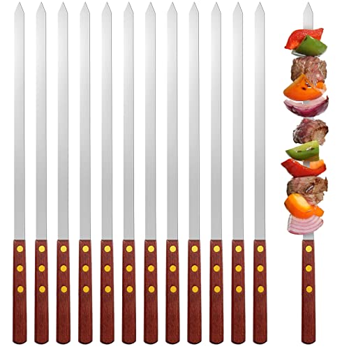 Kebab Skewers | 12 Pieces, 17.7 Inch, Stainless Steel, Reusable with Wood Handle