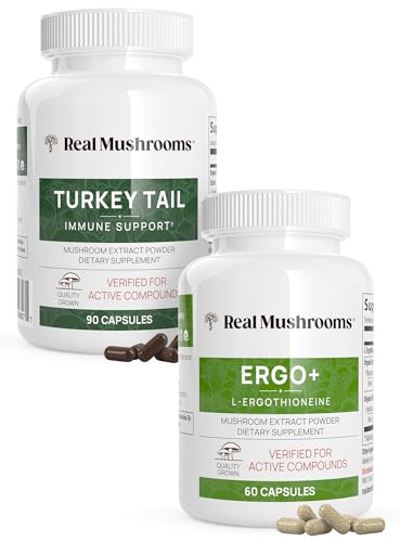 Mushroom Supplement | Ergothioneine, Turkey Tail, Shiitake, Oyster, 60ct & 90ct Bundle