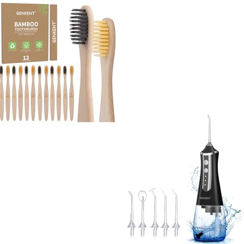 Water Flosser | Black, Includes 12 Bamboo Toothbrushes