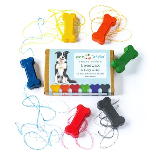 eco-kids Beeswax & Soy-Wax Canine Cookie Crayons (6-Pack) - Assorted Vibrant Food-Grade Colors – Coloring, Drawing, Creative Play - Durable & Long Lasting - Safe & Non-Toxic - Made in USA – Ages 5+