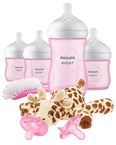 Baby Bottle Set | Natural Response Nipple, Pink, Includes Snuggle