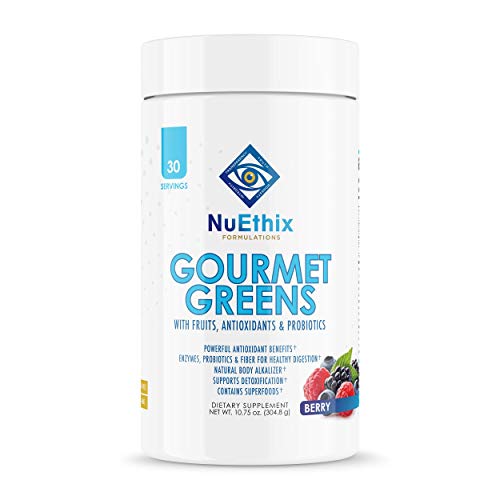 Gourmet Greens Drink Powder | Berry Flavor, 30 Servings, Probiotics, Fruit & Vegetable Blend