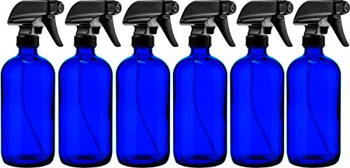 Glass Spray Bottle | 16 oz, Refillable, 6 Pack, Black Trigger Sprayer