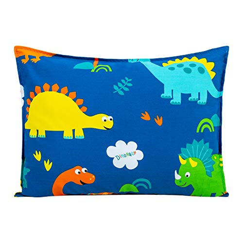 Kids Pillow | 100% Organic Cotton, 14x19 inches, Machine Washable, Blue Dinosaur Design