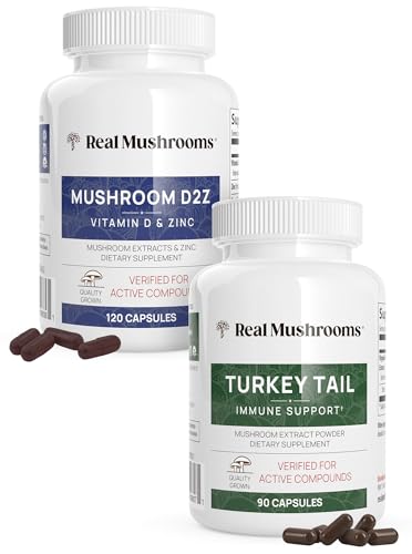 Mushroom Supplement | Vitamin D2, Zinc, Chaga, Reishi, Turkey Tail, 120ct + 90ct Bundle