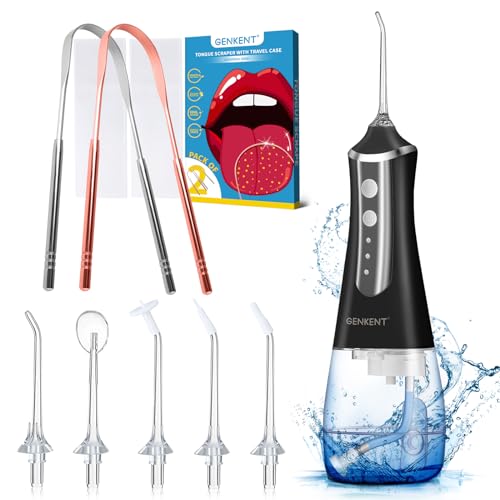 Water Flosser | 300ml, Black, Includes 2 Pack Tongue Scrapers