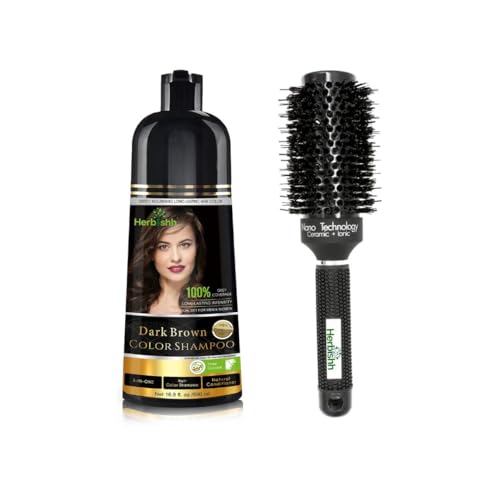 Hair Color Shampoo | Dark Brown, 500 ML + Ceramic Thermal Round Brush