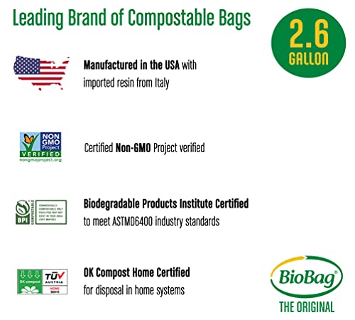 Compostable Bags | 2.6 Gallon, 100 Count, Kitchen Compost Bin Compatible