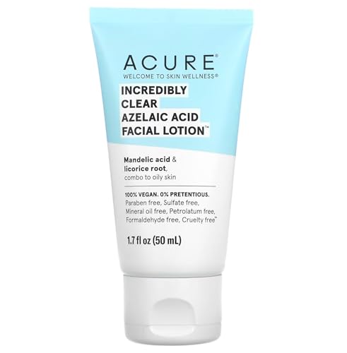 ACURE Incredibly Clear Azelaic Acid Facial Lotion - Gentle Exfoliation for Skin Balance, Even Tone & Glowing - Mandelic Acid, Licorice Root Infused, 100% Vegan - Combo to Dry or Oily Skin - 1.7 fl oz