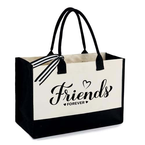 Tote Bag | Embroidered "Friends Forever", Zipper Pocket, Canvas Material