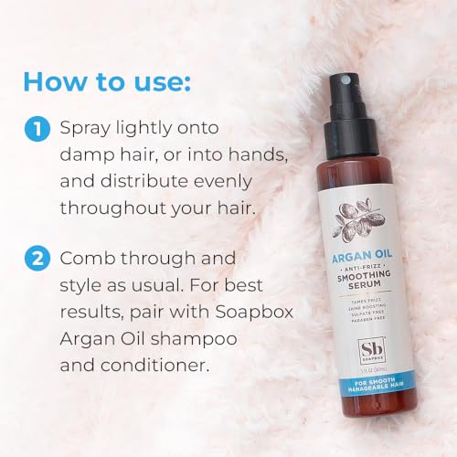 Soapbox Argan Oil Smoothing Serum, Anti-Frizz Serum For All Hair Types with Shea Butter & Vitamin E Repairs Damage & Controls Flyaways - Vegan, Cruelty and Gluten Free (5 Fl oz)