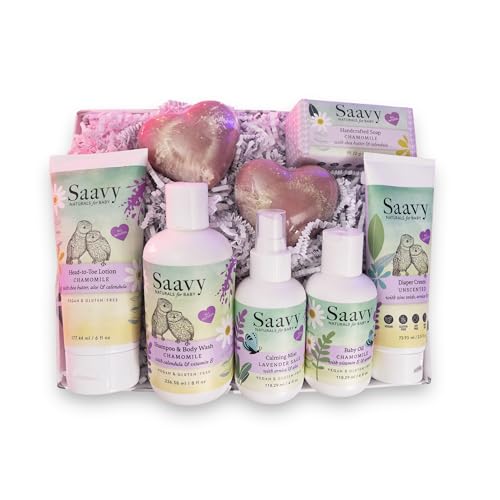 Baby Gift Set | 8-Piece Basket, Chamomile Lavender Sage, Soap, Lotion, Shampoo, Calming Mist