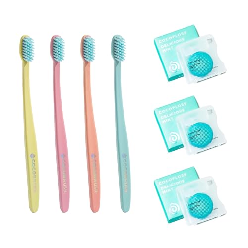 Oral Care Set | 3 Spools Dental Floss, 4 Manual Toothbrushes